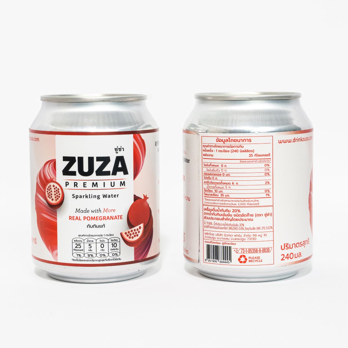 ZUZA Premium Pomegranate Sparkling Water | Real Pomegranate Juice, No Added Sugar | 12 Cans, 240ml