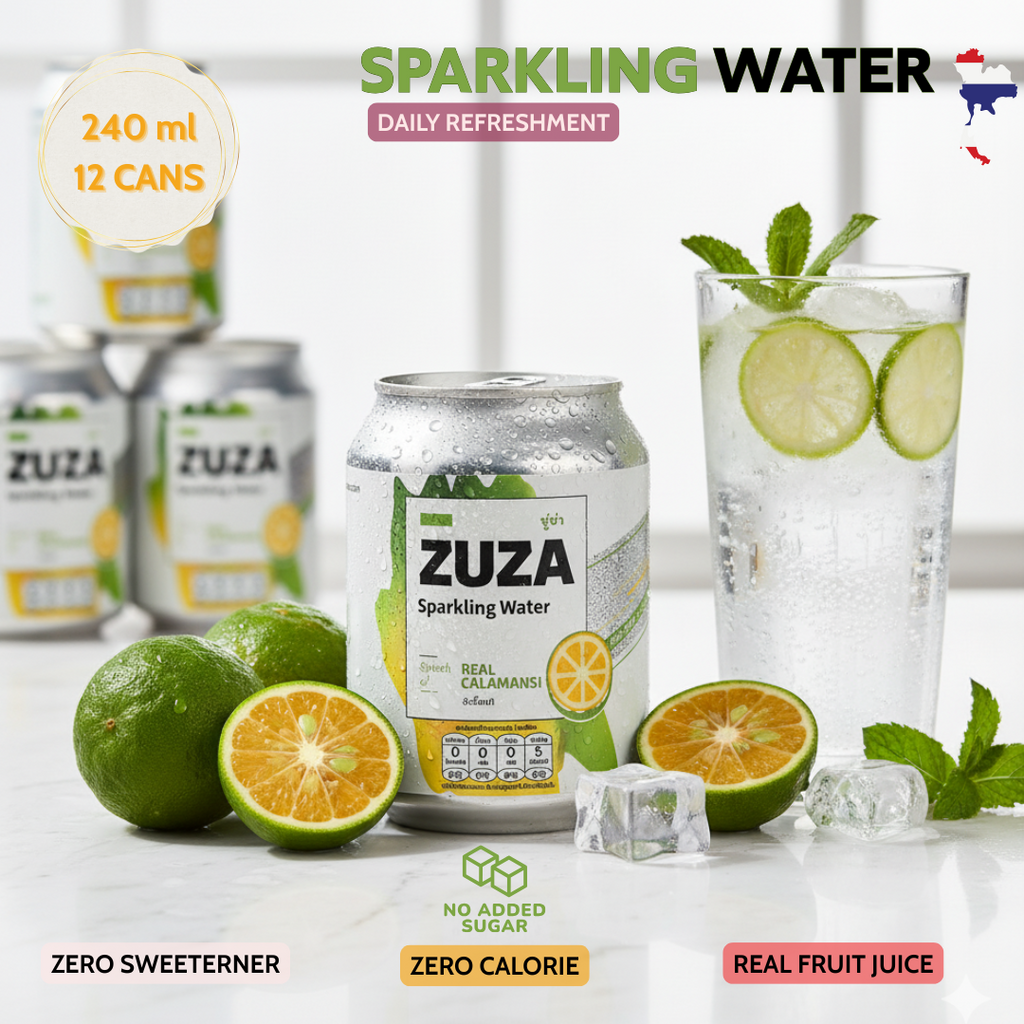ZUZA Calamansi Sparkling Water | Real Thai Calamansi Juice, No Added Sugar | 12 Cans, 240ml
