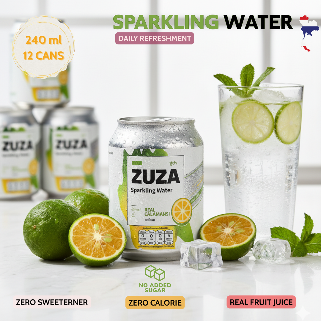 ZUZA Calamansi Sparkling Water | 12 Cans|Zero Sugar Drink with Real Thai Calamansi Juice (No Artificial Sweeteners)