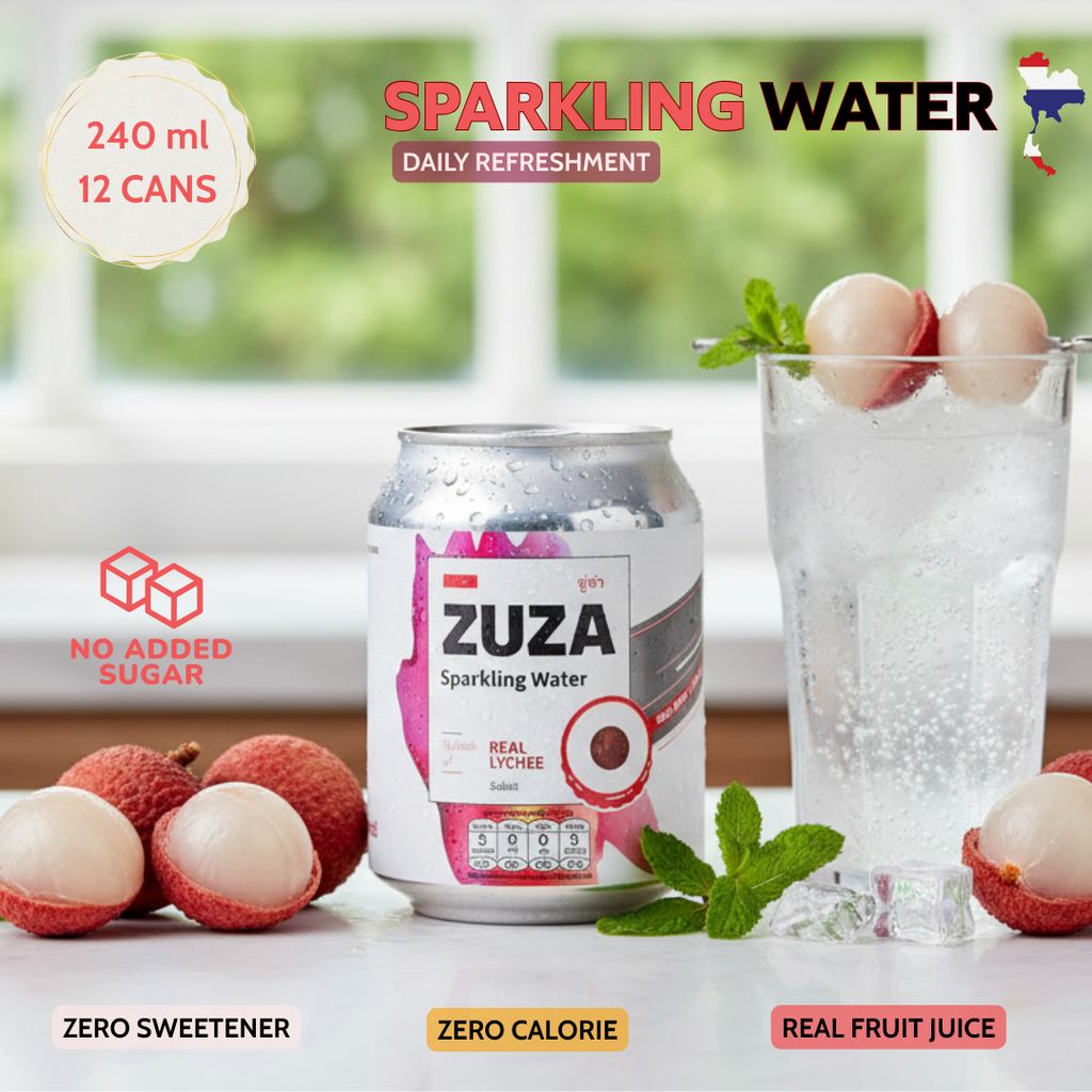 ZUZA Lychee Sparkling Water | Real Thai Lychee Juice, No Added Sugar | 12 Cans, 240ml