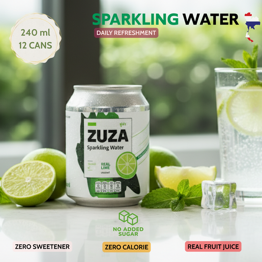ZUZA Lime Sparkling Water | Real Thai Lime Juice, No Added Sugar | 12 Cans, 240ml