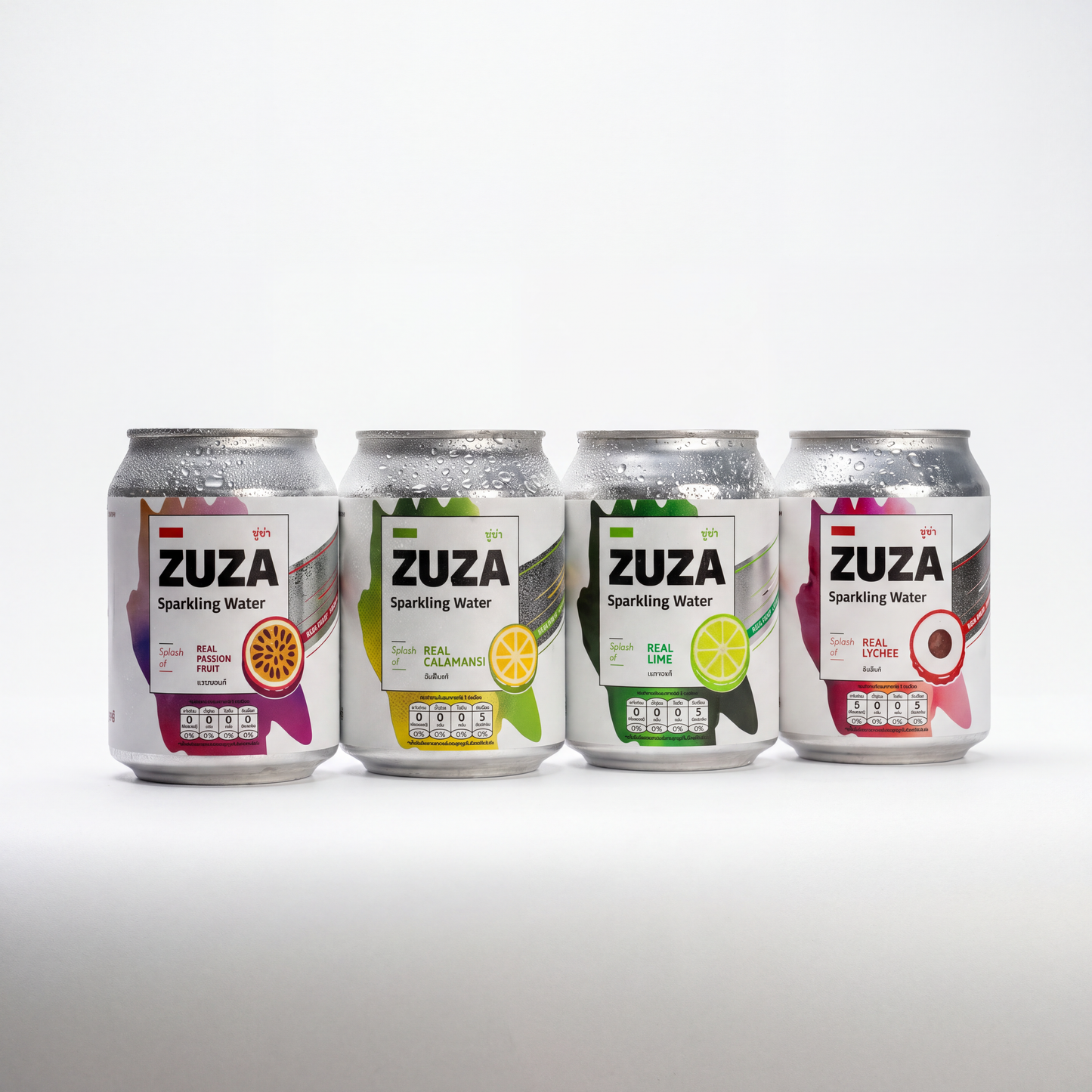 ZUZA Sparkling Water Variety Pack | 4 Flavors x 12 Cans, No Added Sugar | 48 Cans, 240ml