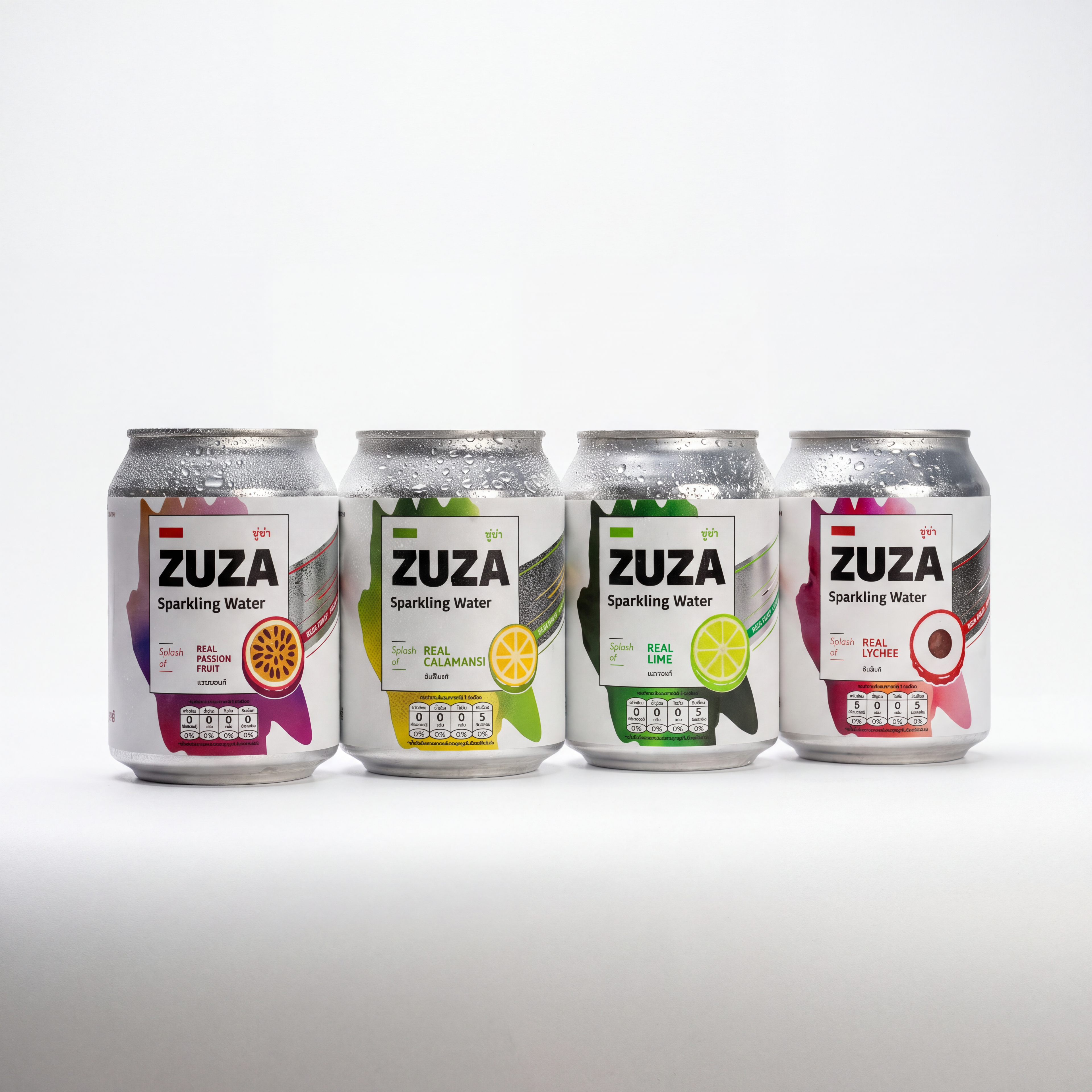 ZUZA Sparkling Water Variety Pack | 4 Flavors x 12 Cans, No Added Sugar | 48 Cans, 240ml