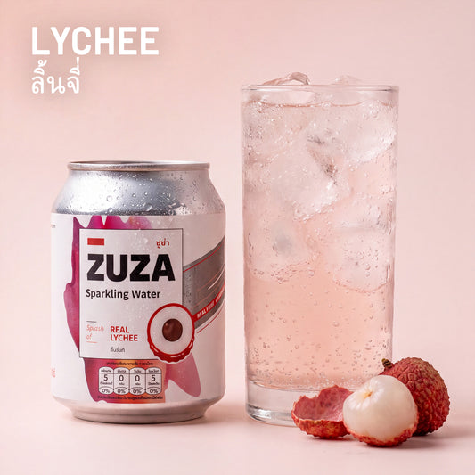 ZUZA Lychee Sparkling Water | Real Thai Lychee Juice, No Added Sugar | 12 Cans, 240ml