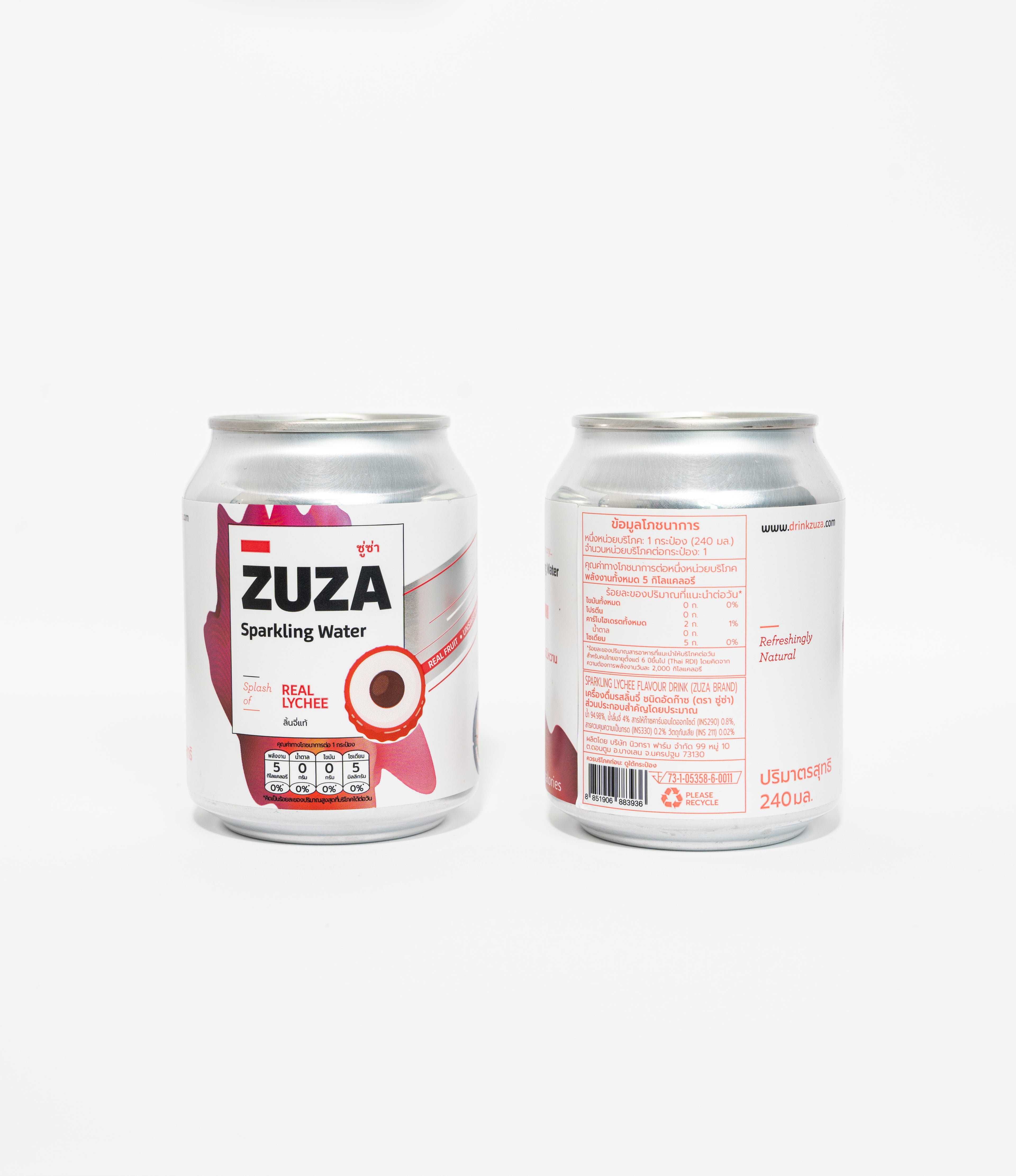 ZUZA Lychee Sparkling Water | Real Thai Lychee Juice, No Added Sugar | 12 Cans, 240ml