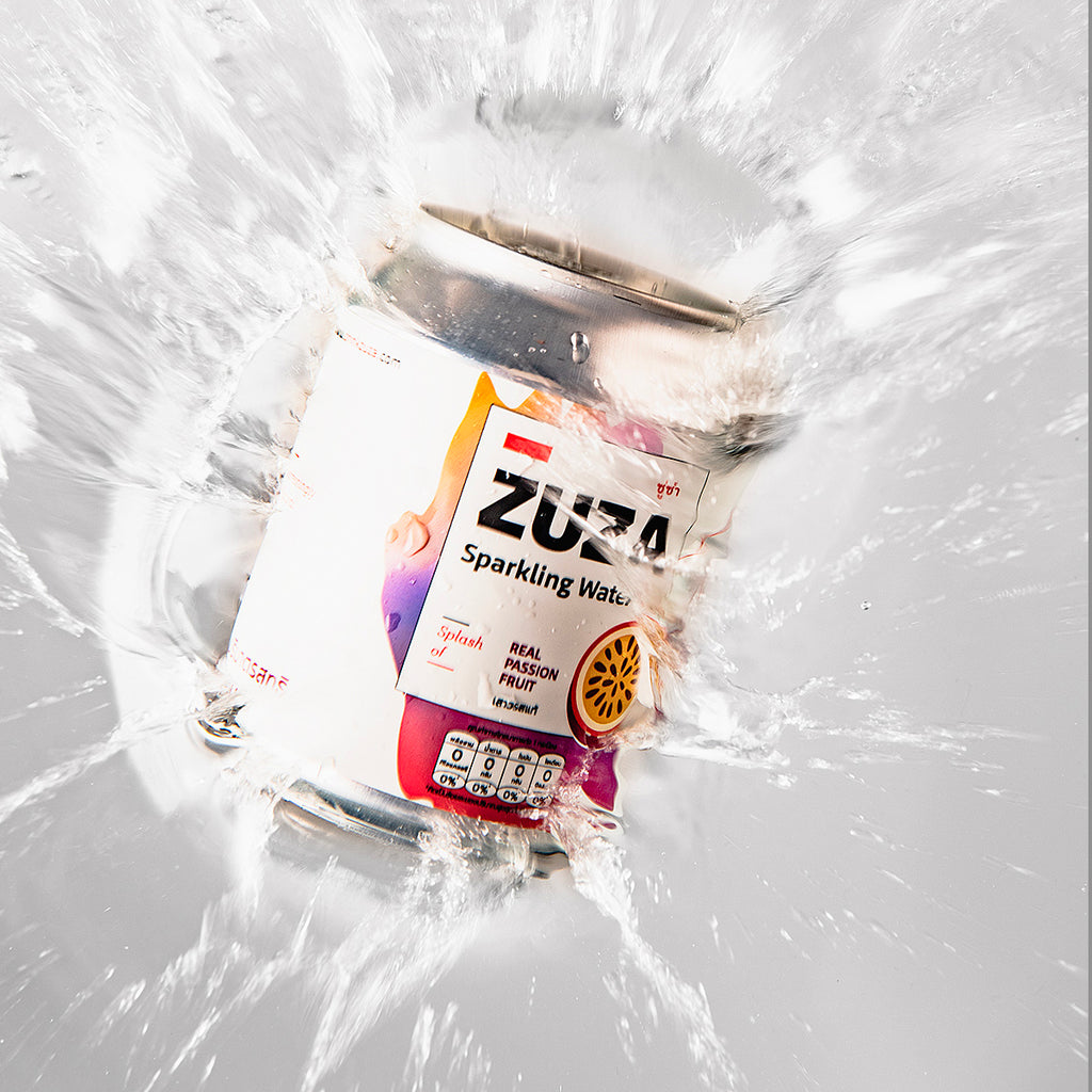 ZUZA Passion Fruit Sparkling Water | Real Thai Passion Fruit Juice, No Added Sugar | 12 Cans, 240ml