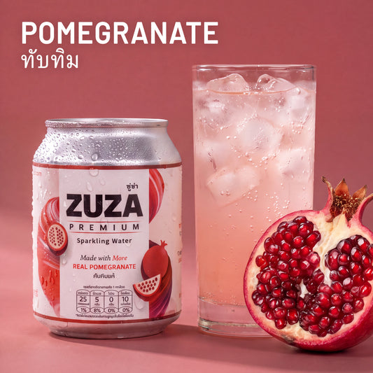 ZUZA Premium Pomegranate Sparkling Water | Real Pomegranate Juice, No Added Sugar | 12 Cans, 240ml
