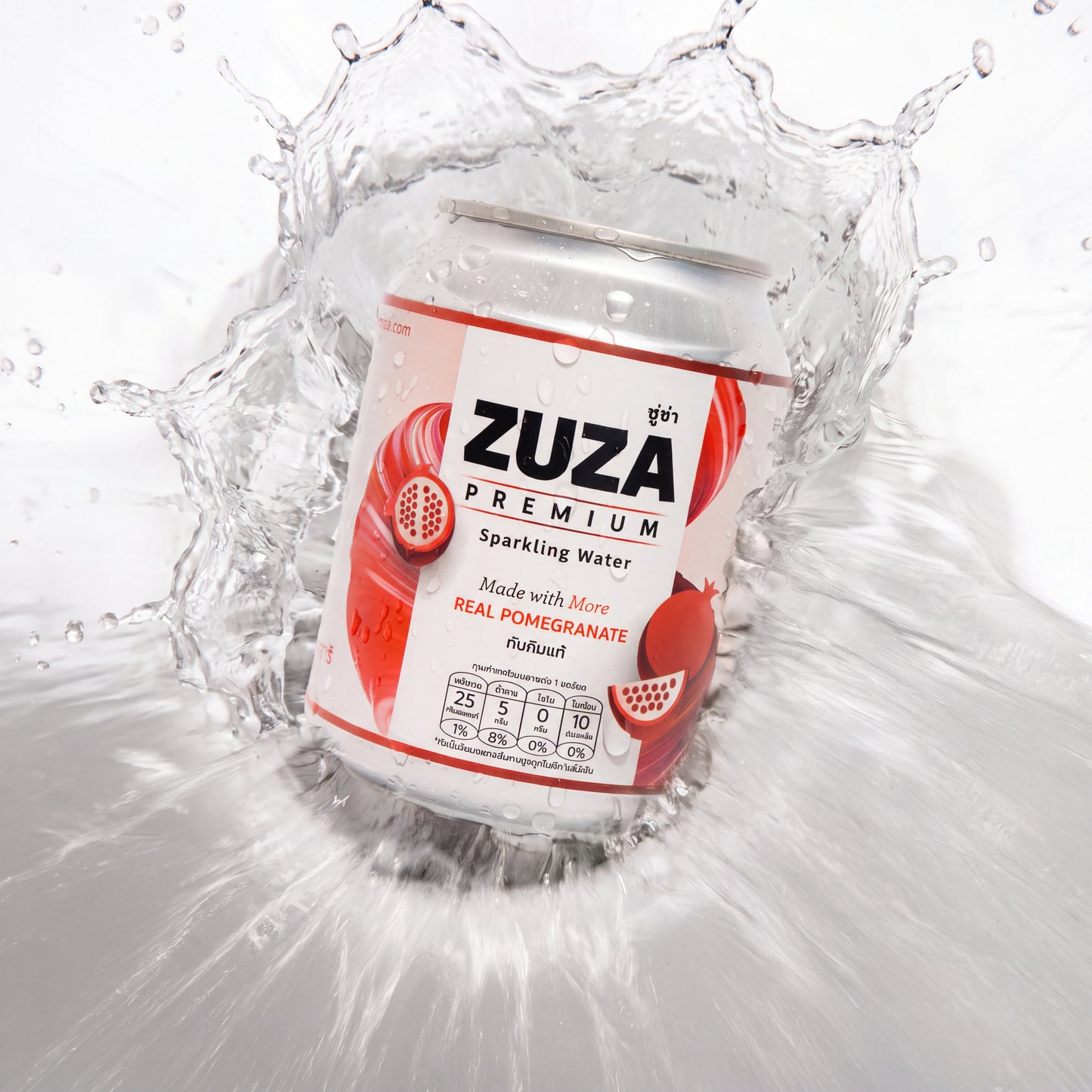 ZUZA Premium Pomegranate Sparkling Water | Real Pomegranate Juice, No Added Sugar | 12 Cans, 240ml