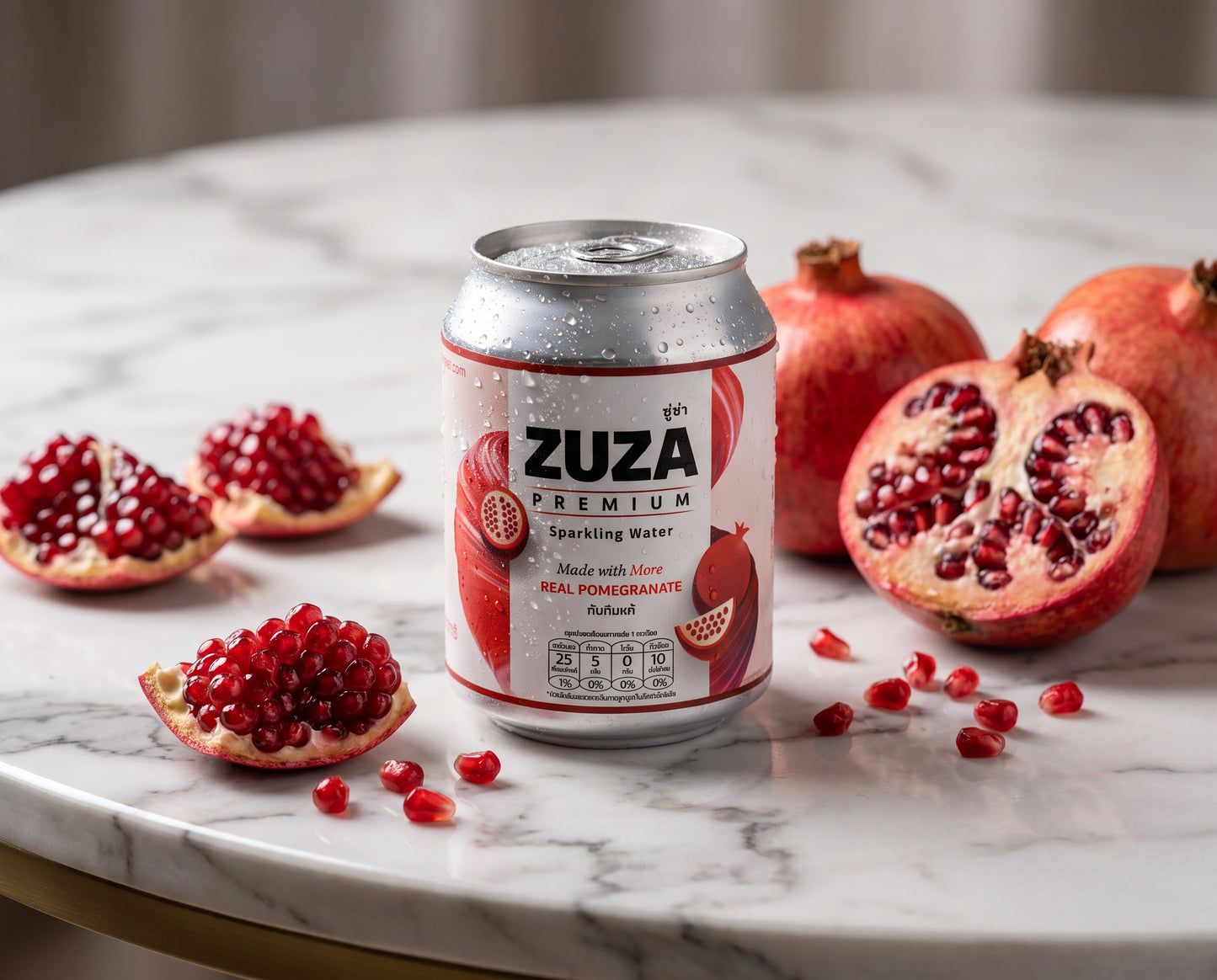 ZUZA Premium Pomegranate Sparkling Water | Real Pomegranate Juice, No Added Sugar | 12 Cans, 240ml