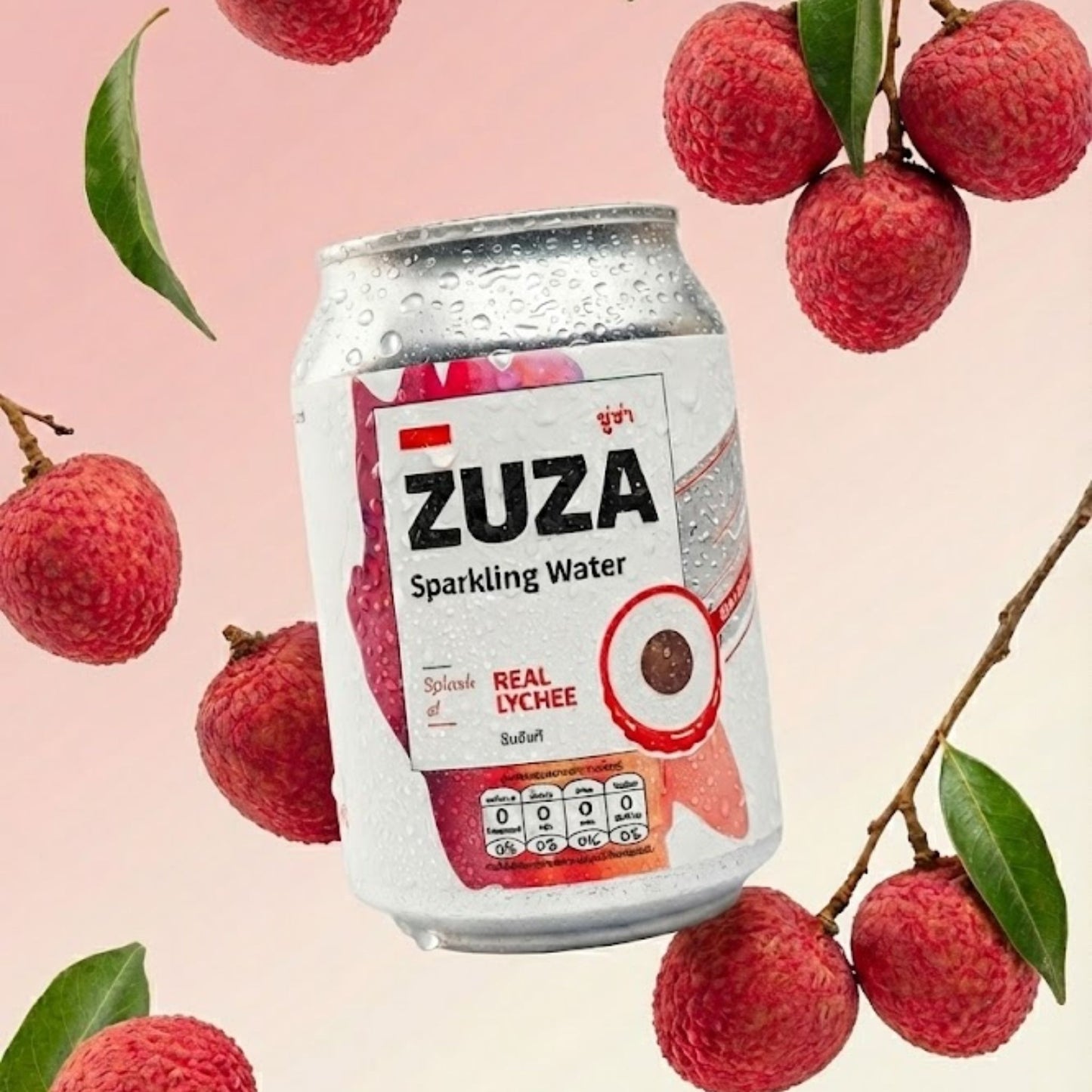 ZUZA Lychee Sparkling Water|12 Cans| Zero Sugar Drink with Real Thai Lychee Juice (No Artificial Sweeteners)