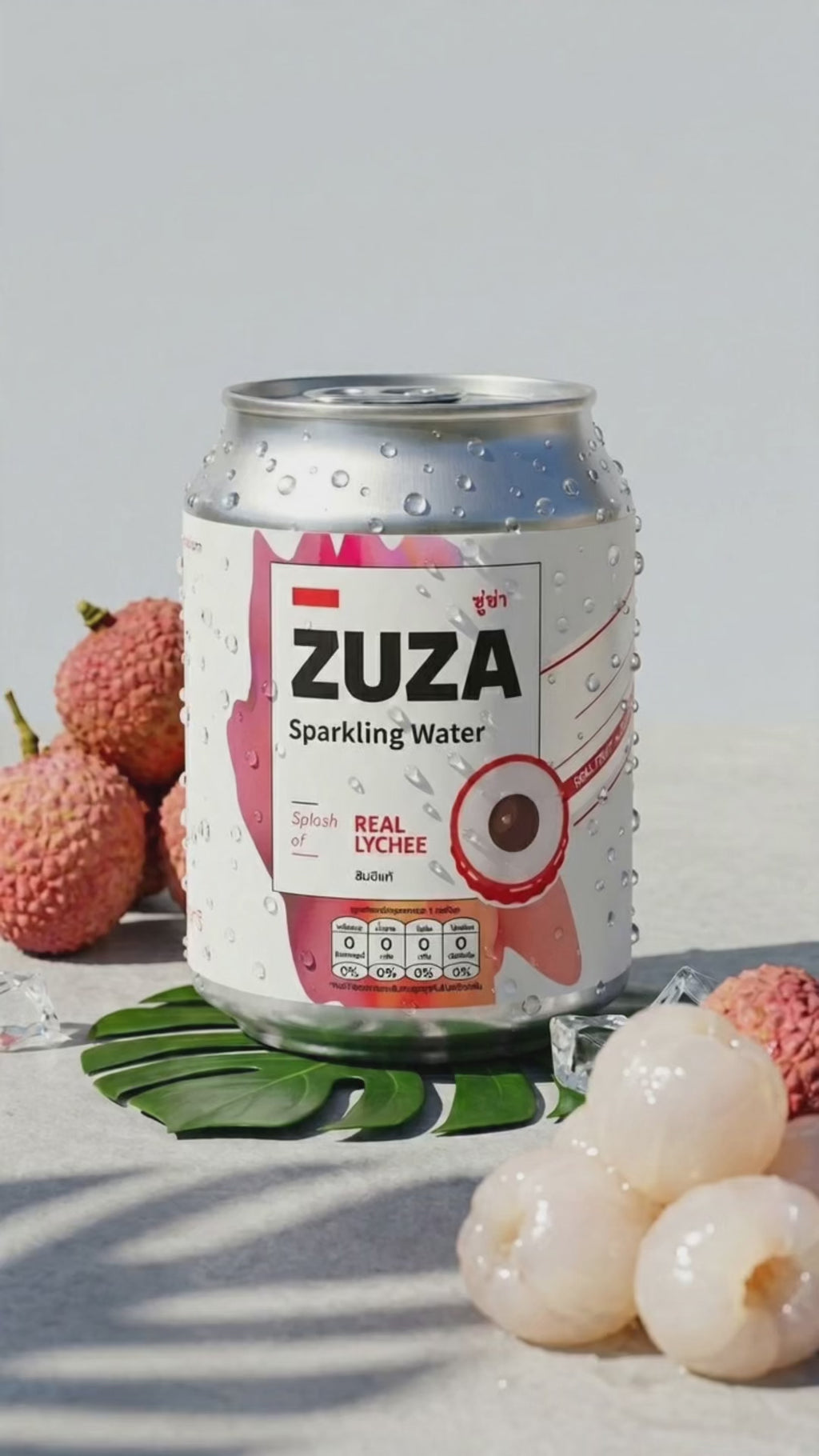 ZUZA Lychee Sparkling Water | Real Thai Lychee Juice, No Added Sugar | 12 Cans, 240ml