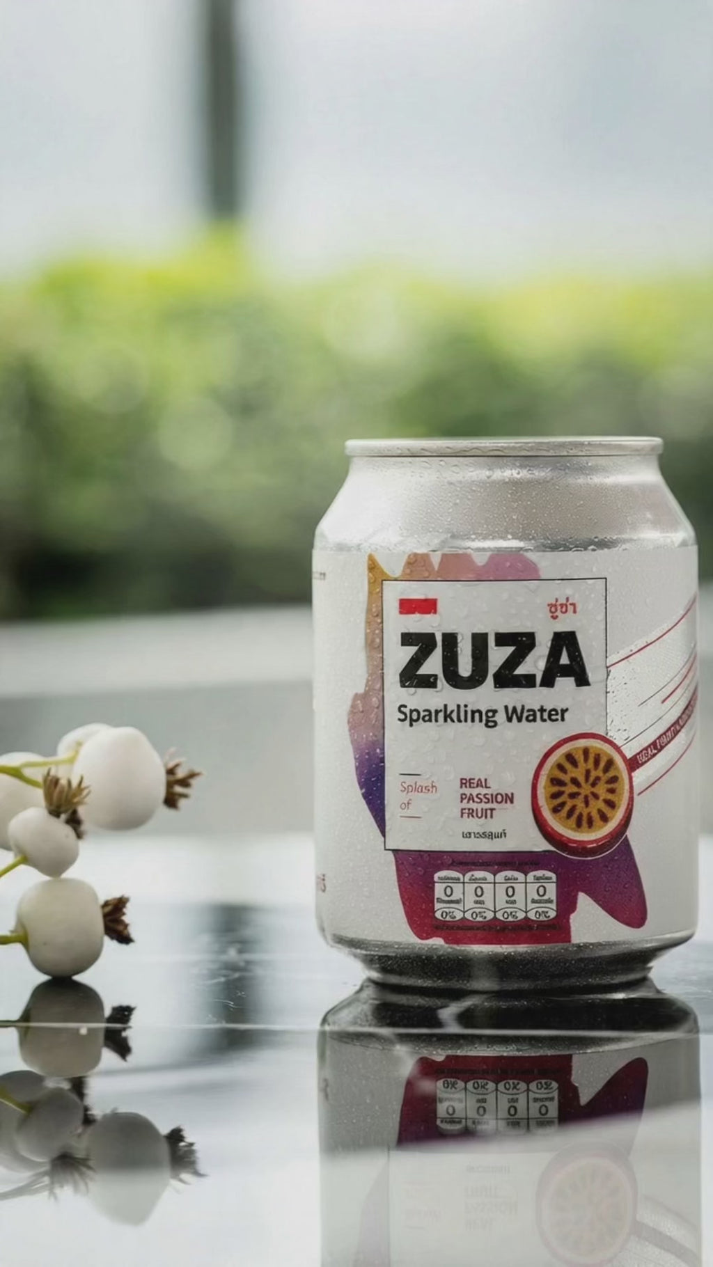 ZUZA Passion Fruit Sparkling Water | Real Thai Passion Fruit Juice, No Added Sugar | 12 Cans, 240ml
