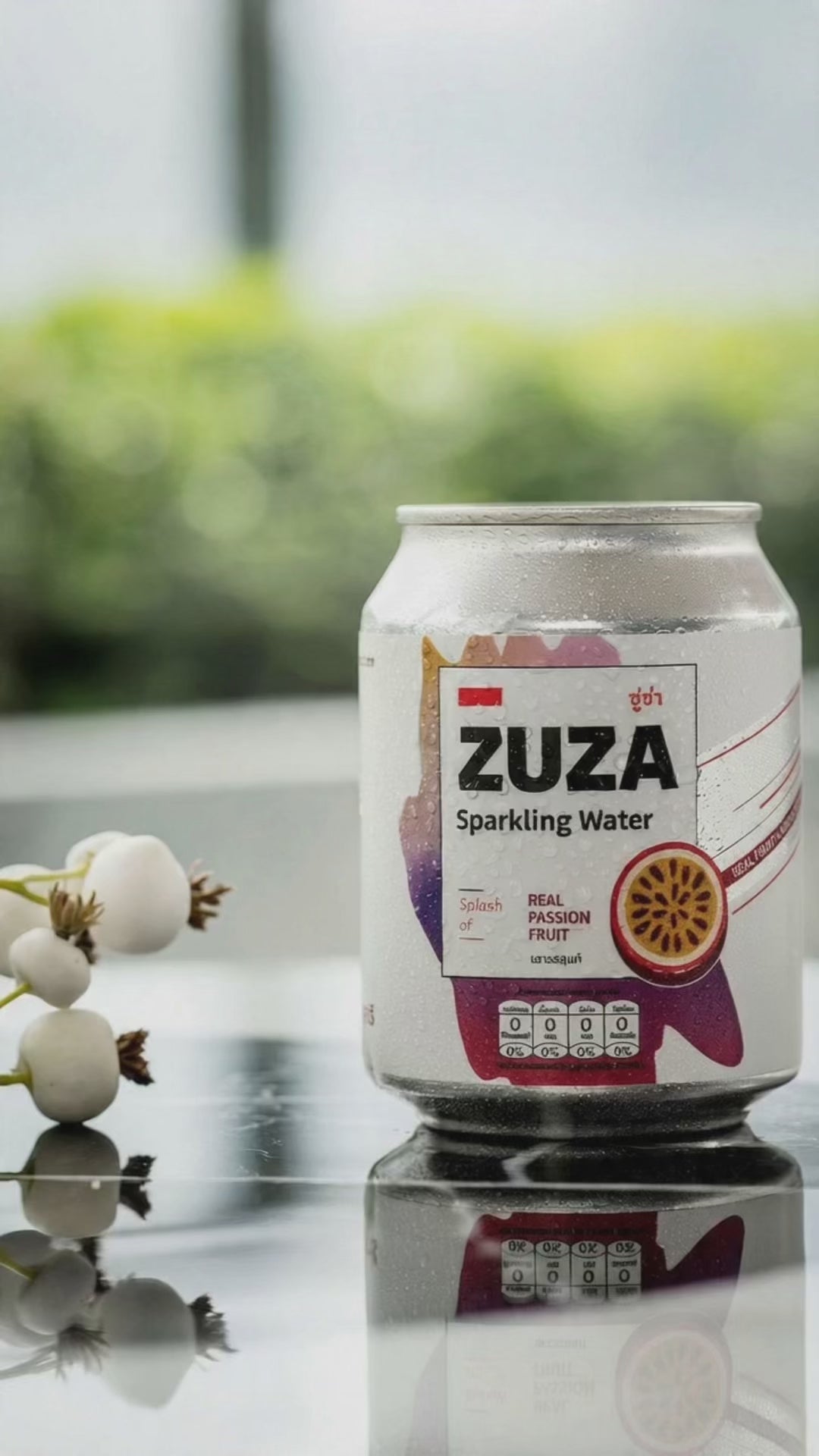 ZUZA Passion Fruit Sparkling Water | Real Thai Passion Fruit Juice, No Added Sugar | 12 Cans, 240ml