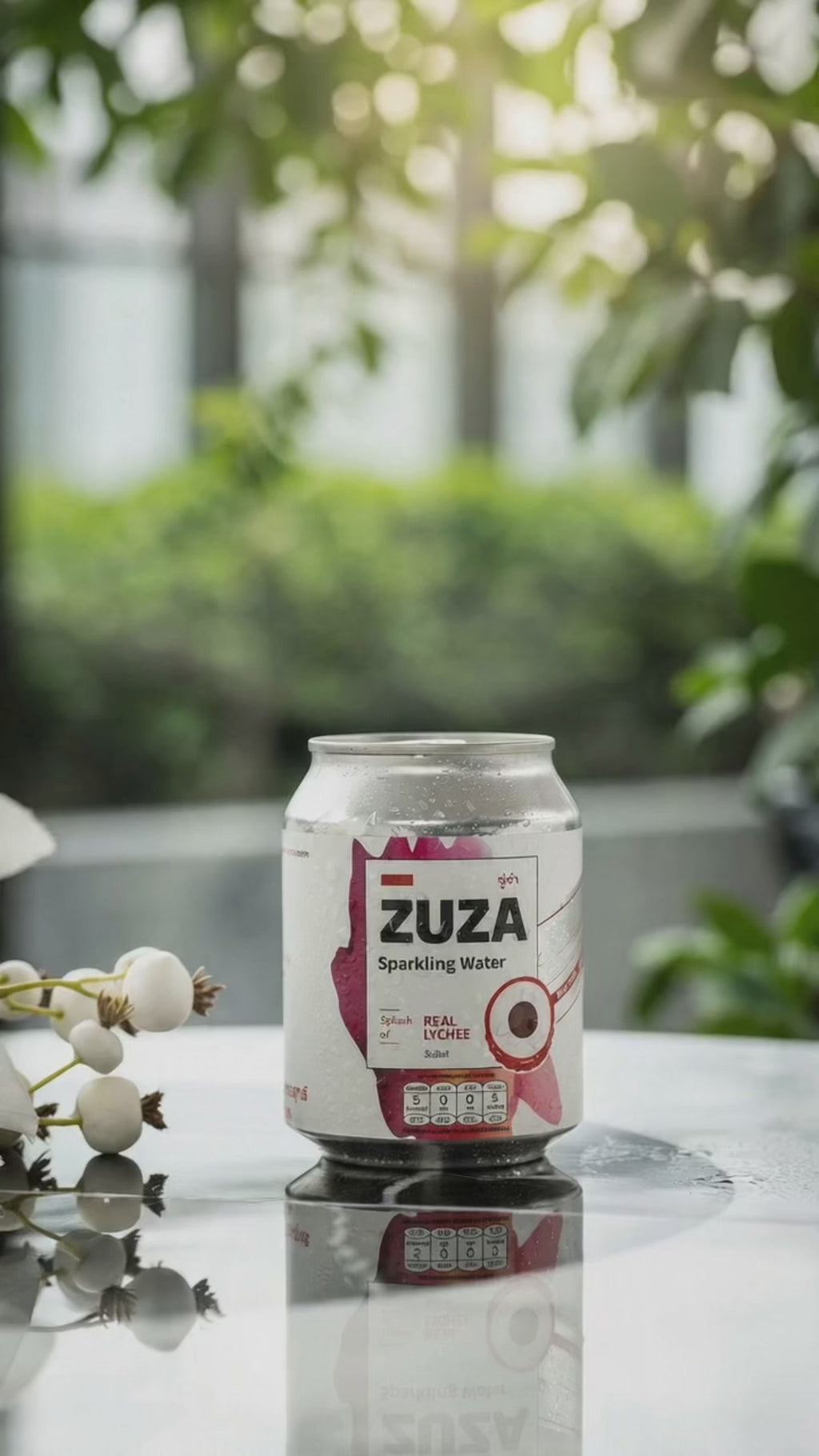 ZUZA Lychee Sparkling Water | Real Thai Lychee Juice, No Added Sugar | 12 Cans, 240ml