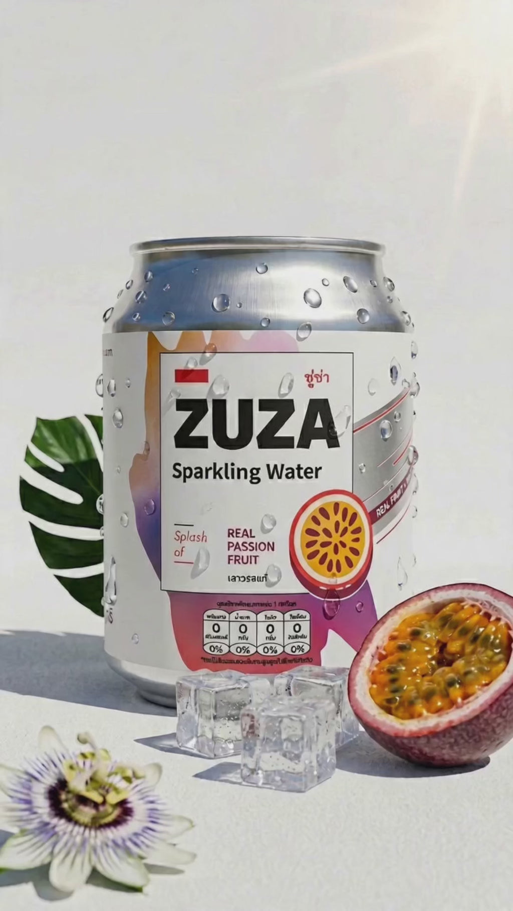 ZUZA Passion Fruit Sparkling Water | Real Thai Passion Fruit Juice, No Added Sugar | 12 Cans, 240ml