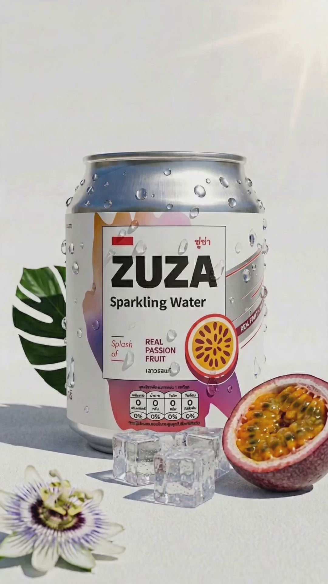 ZUZA Passion Fruit Sparkling Water | Real Thai Passion Fruit Juice, No Added Sugar | 12 Cans, 240ml