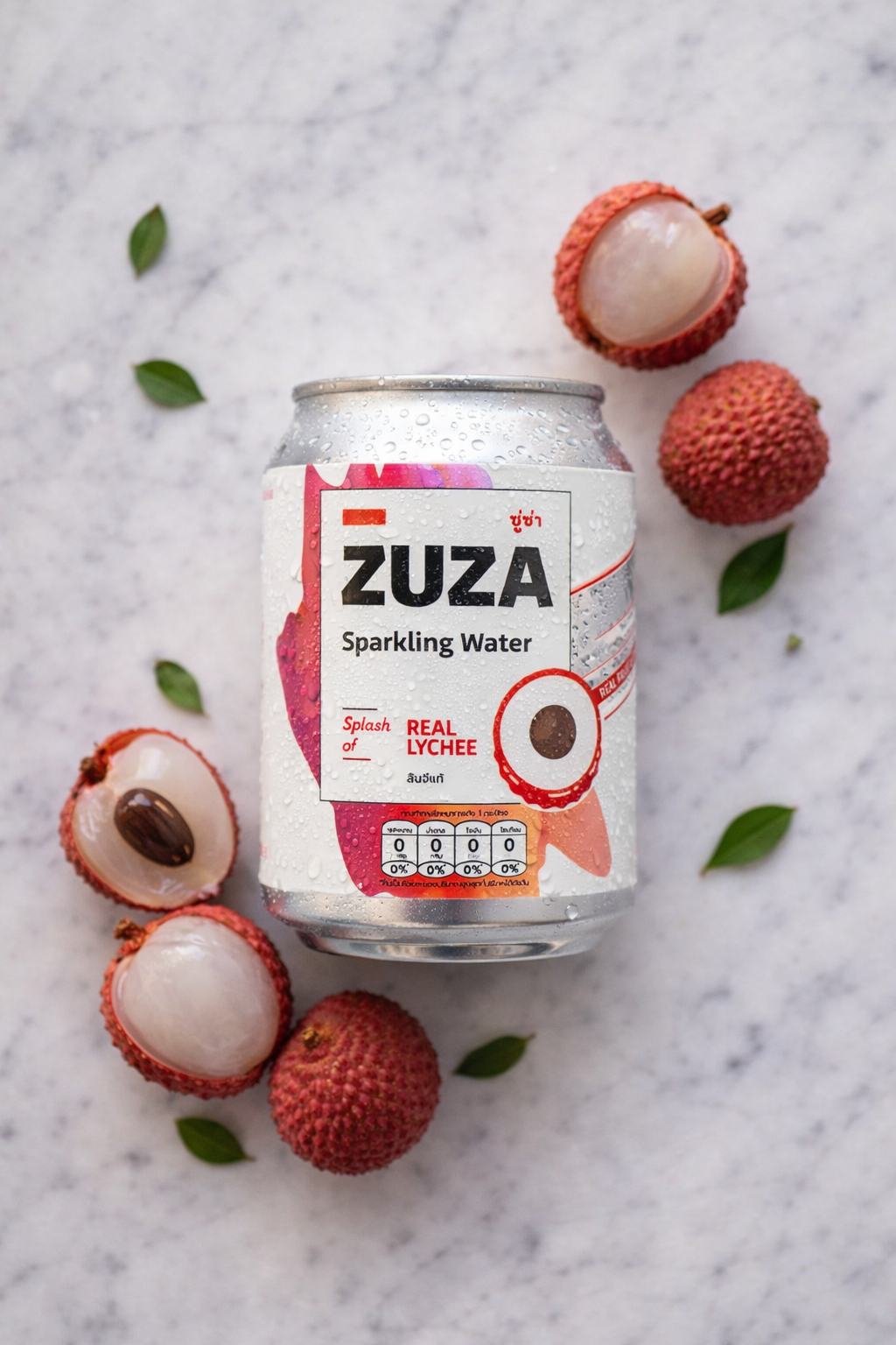 ZUZA Lychee Sparkling Water | Real Thai Lychee Juice, No Added Sugar | 12 Cans, 240ml