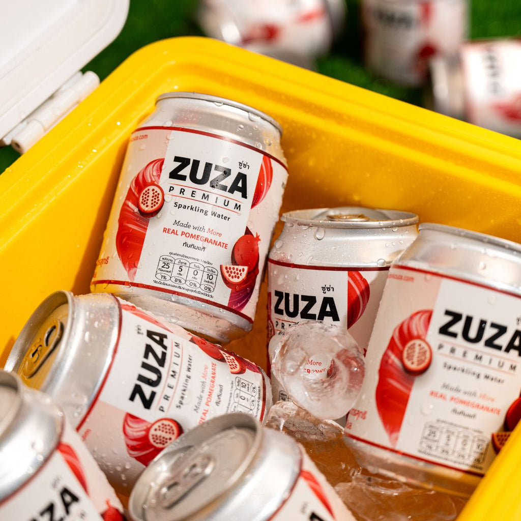 ZUZA Premium Pomegranate Sparkling Water | Real Pomegranate Juice, No Added Sugar | 12 Cans, 240ml